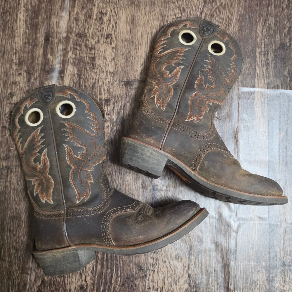 ARIAT Western Boots Mens 6 Brown Leather Distressed‎ Pull Hole Cowboy